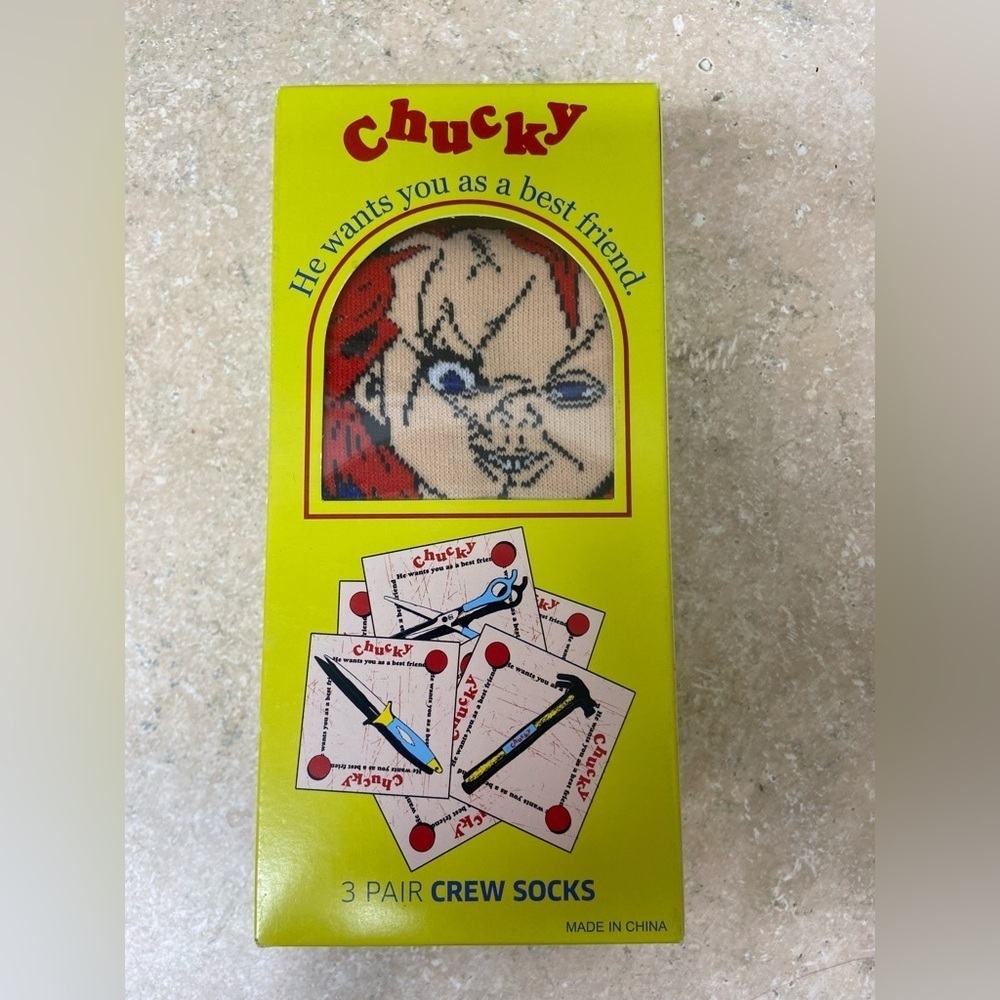 Child’s Play Chucky Sock Set 3 Pack Good Guy New In Box Crew Socks